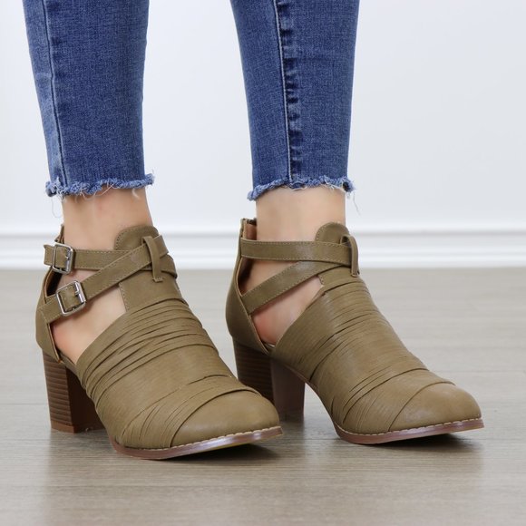 Taupe Faux Leather Strap Ankle Booties - Picture 4 of 7